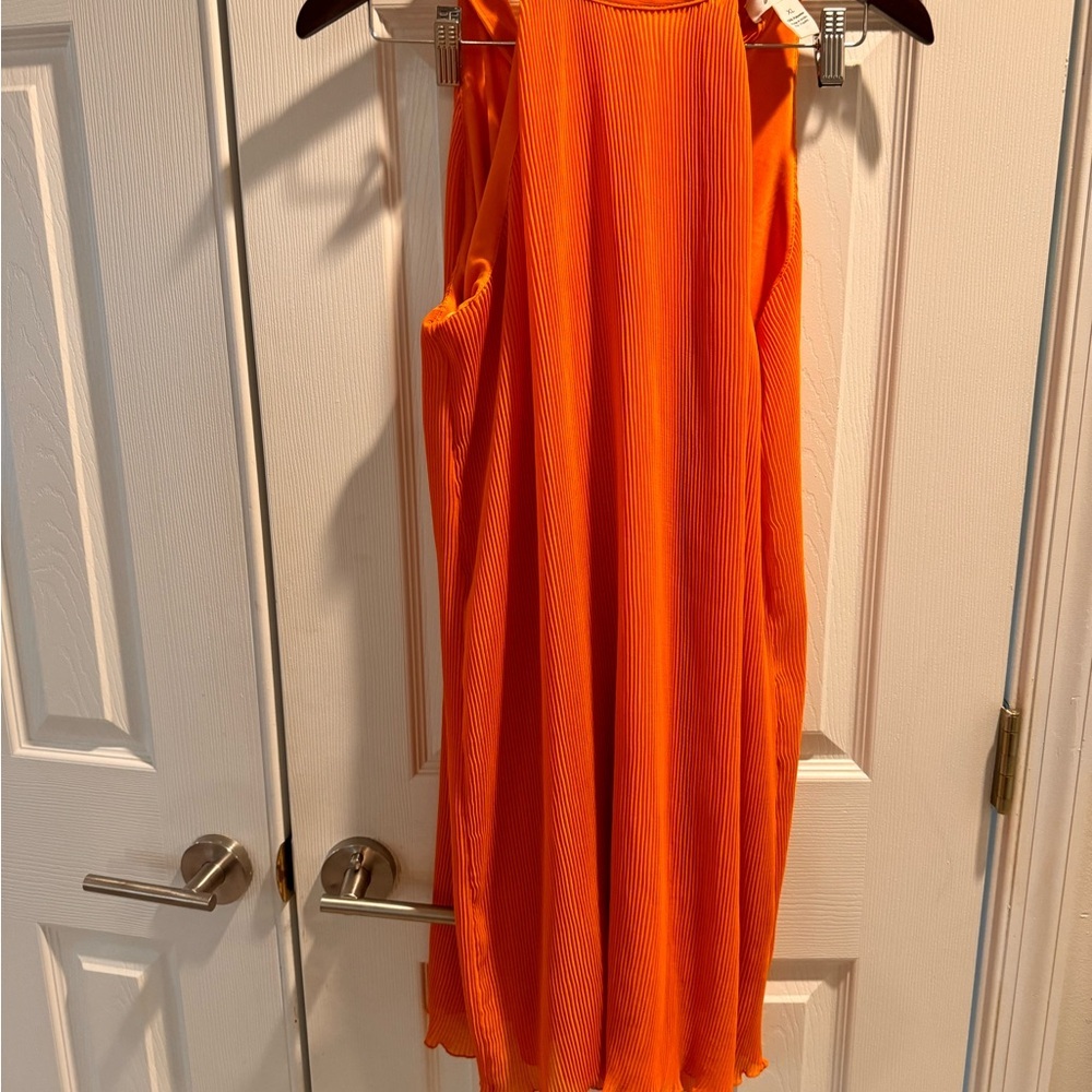 Japna Orange Halter Pleated Mini Sundress